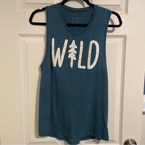 Women’s Blue/Teal Sleeveless 'WILD' Graphic Tank Top Size Large